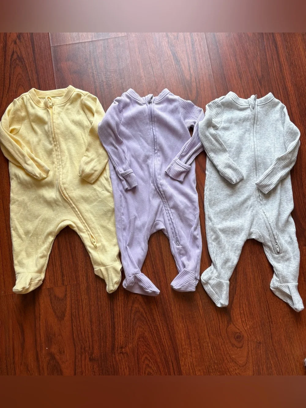 Old Navy Ribbed Footed One-Piece Trio in Yellow, Lavender, Gray
